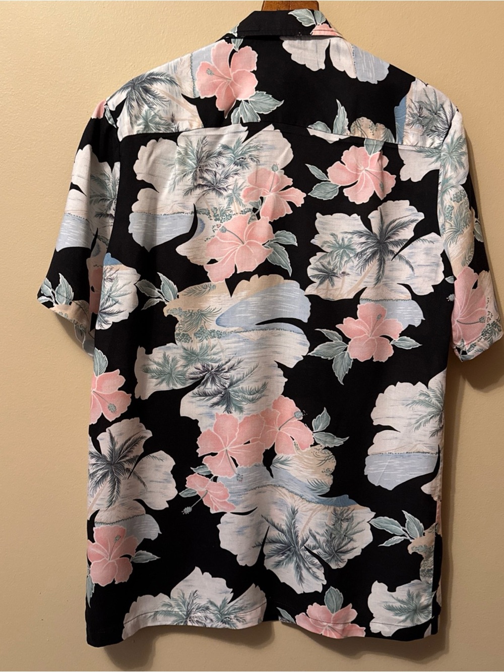 Men's Black Floral Camp Shirt with Pink & White Blooms